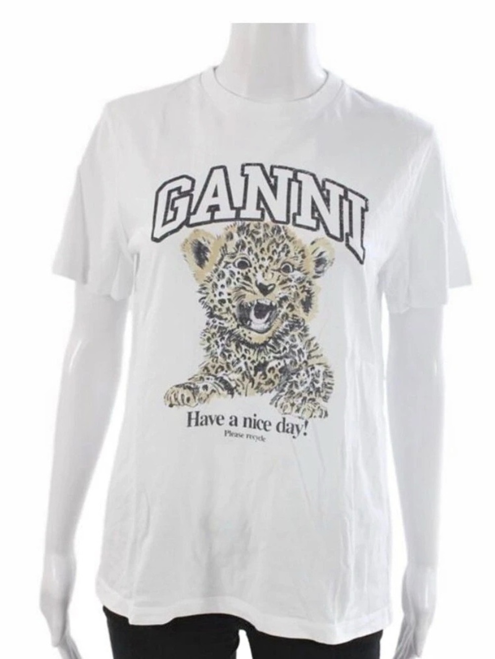 GANNI Leo T-shirt Leopard Graphic Organic Cotton Tee XS Like New